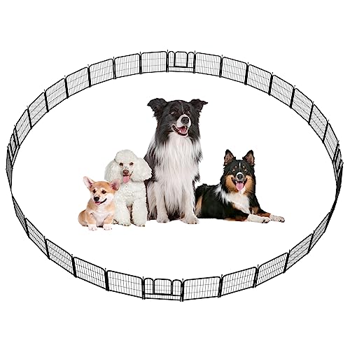 Dog Playpen Portable Exercise Fence Heavy Duty Metal Pet Playpen Indoor Outdoor Pet Playpen for Small Medium Large Dogs - RV Camping Pen（Jet Black） (16 Panels, 32 inch)