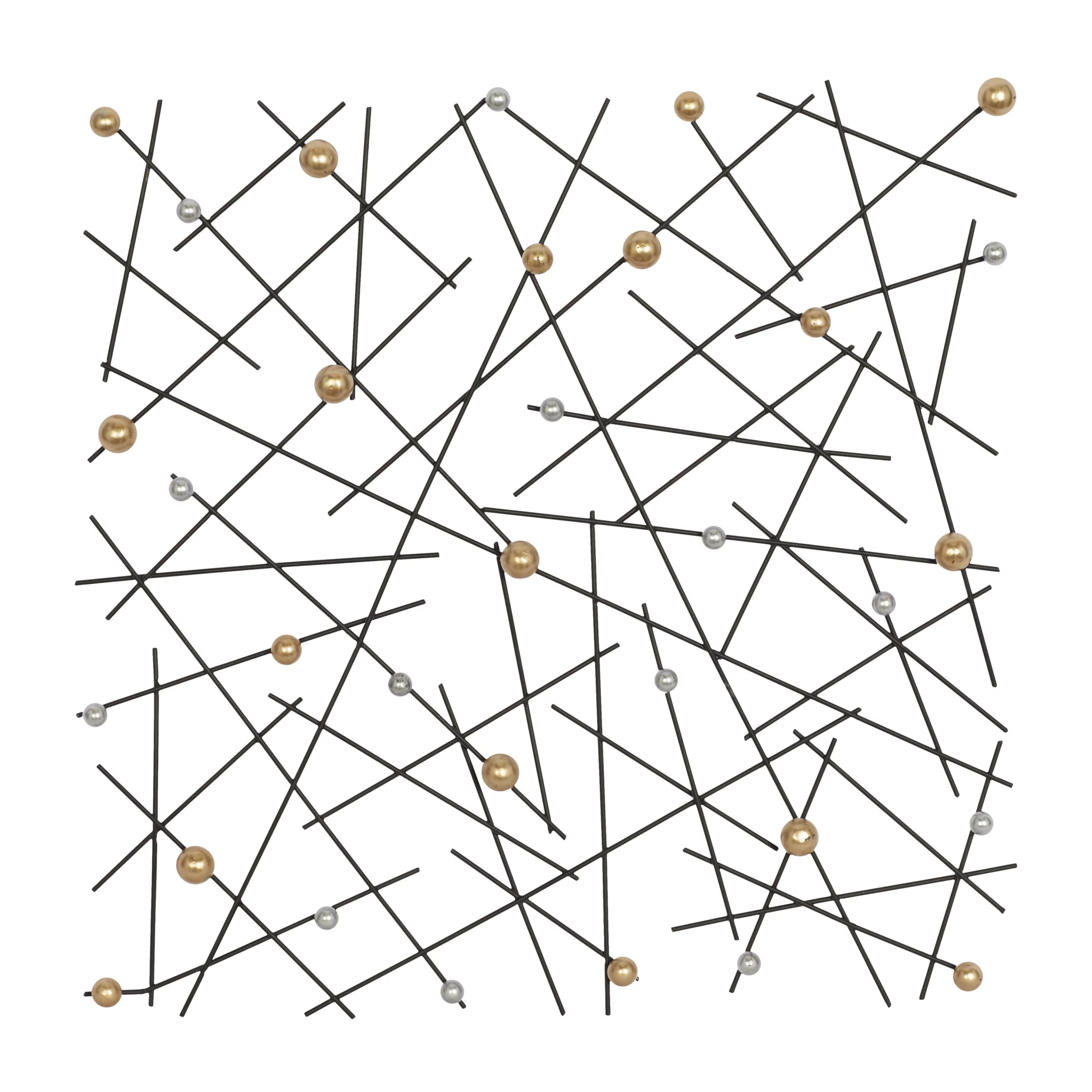 DecMode Black Metal Hanging Wall Art Décor with Silver and Bronze Beads for Contemporary or Modern Small Space, Bedroom, Living Room, Entryway, 24