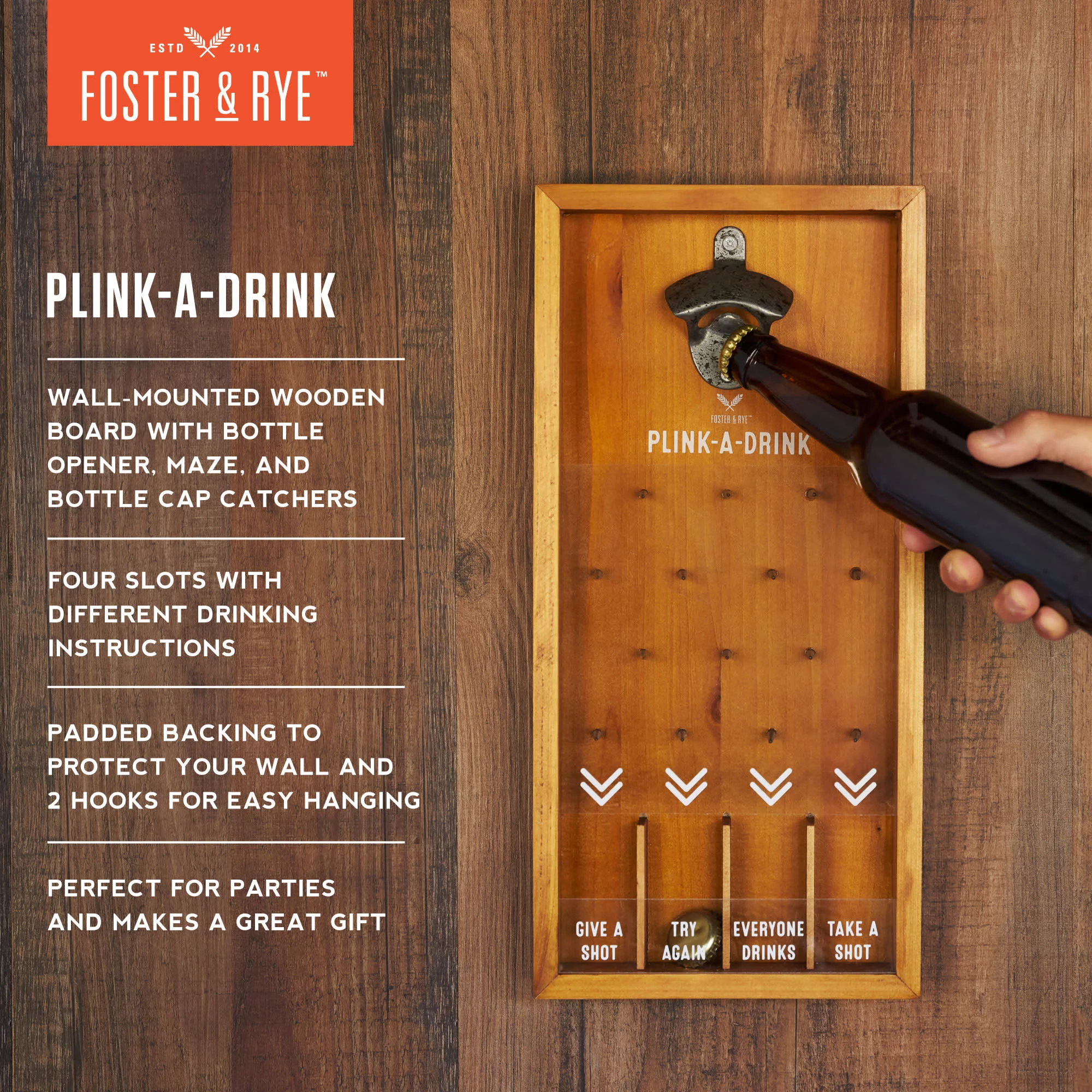 Foster & Rye Plink-A-Drink Wall Mounted Bottle Opener & Catcher