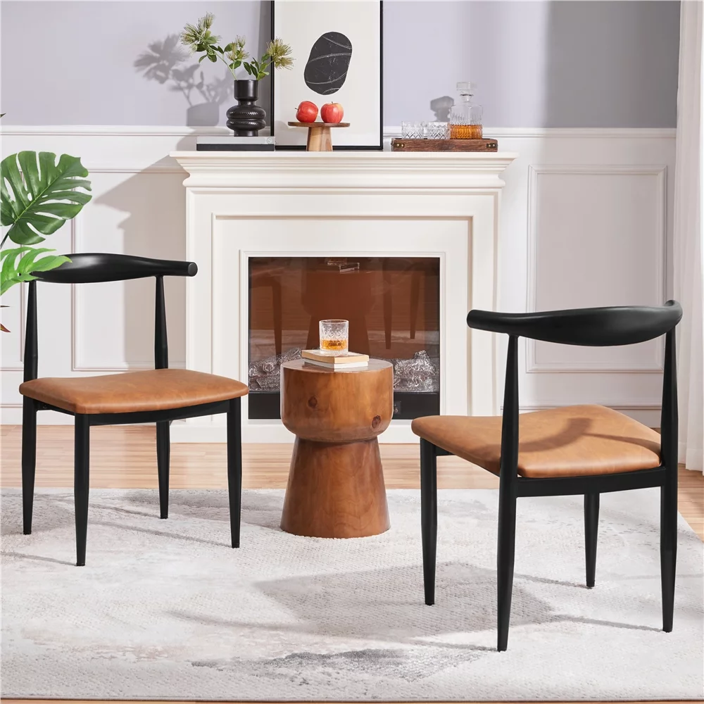 Yaheetech Set of 2 Modern PU Leather Dining Chairs with Backrest, Retro Brown