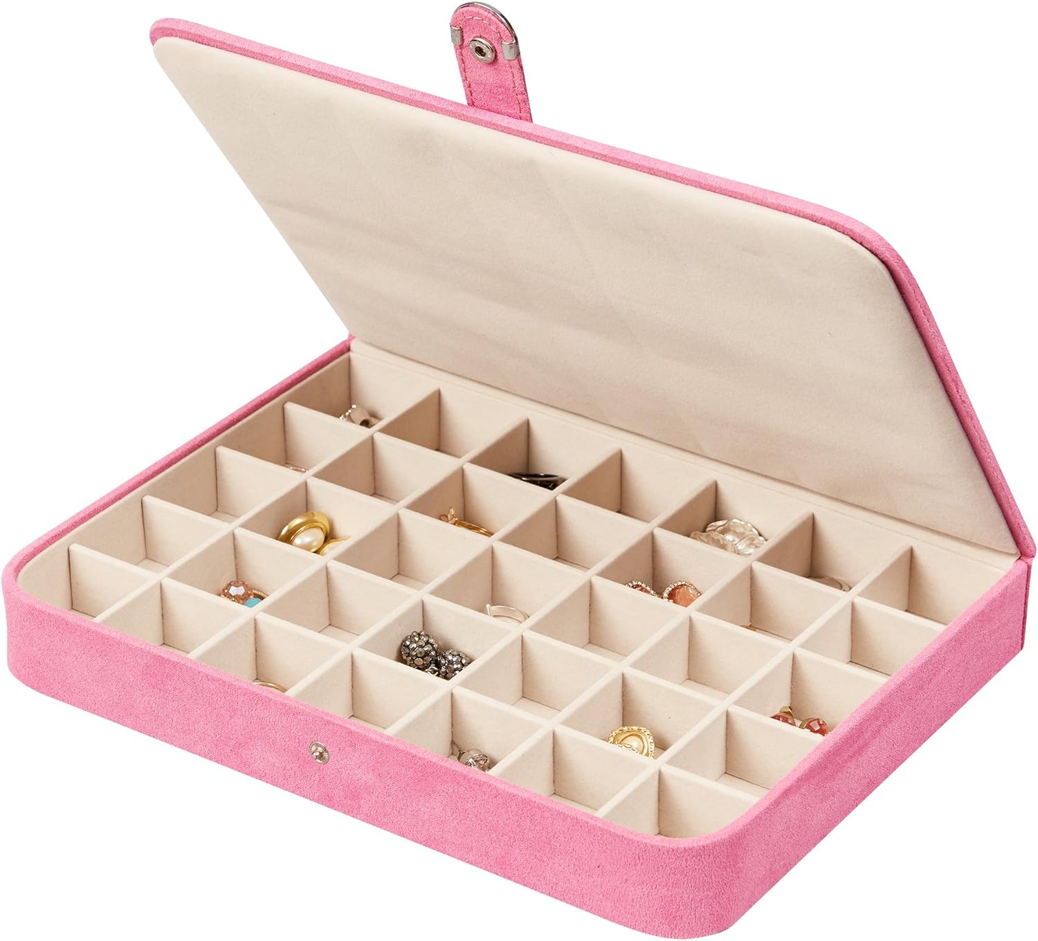 Mele & Co. Cameron Plush Fabric Jewelry Box, Ring and Earring Organizer (Pink)
