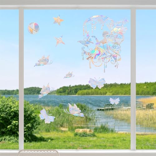 36PCS Snowflake Window Stickers Anti Collision Decals to Save Birds - Non Adhesive Prismatic Vinyl Rainbow Stickers
