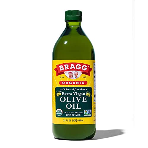 Bragg Organic Extra Virgin Olive Oil – Made with Greek Koroneiki Olives – Cold Pressed EVOO for Marinades & Vinaigrettes – USDA Certified, Non-GMO, Kosher (128 Ounce)