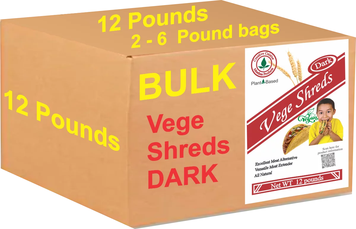 Vege Shreds Dark, Veggie Meat, Shredded Beef, Shredded Dark Meat , Bulk 12 pounds, FREE Shipping