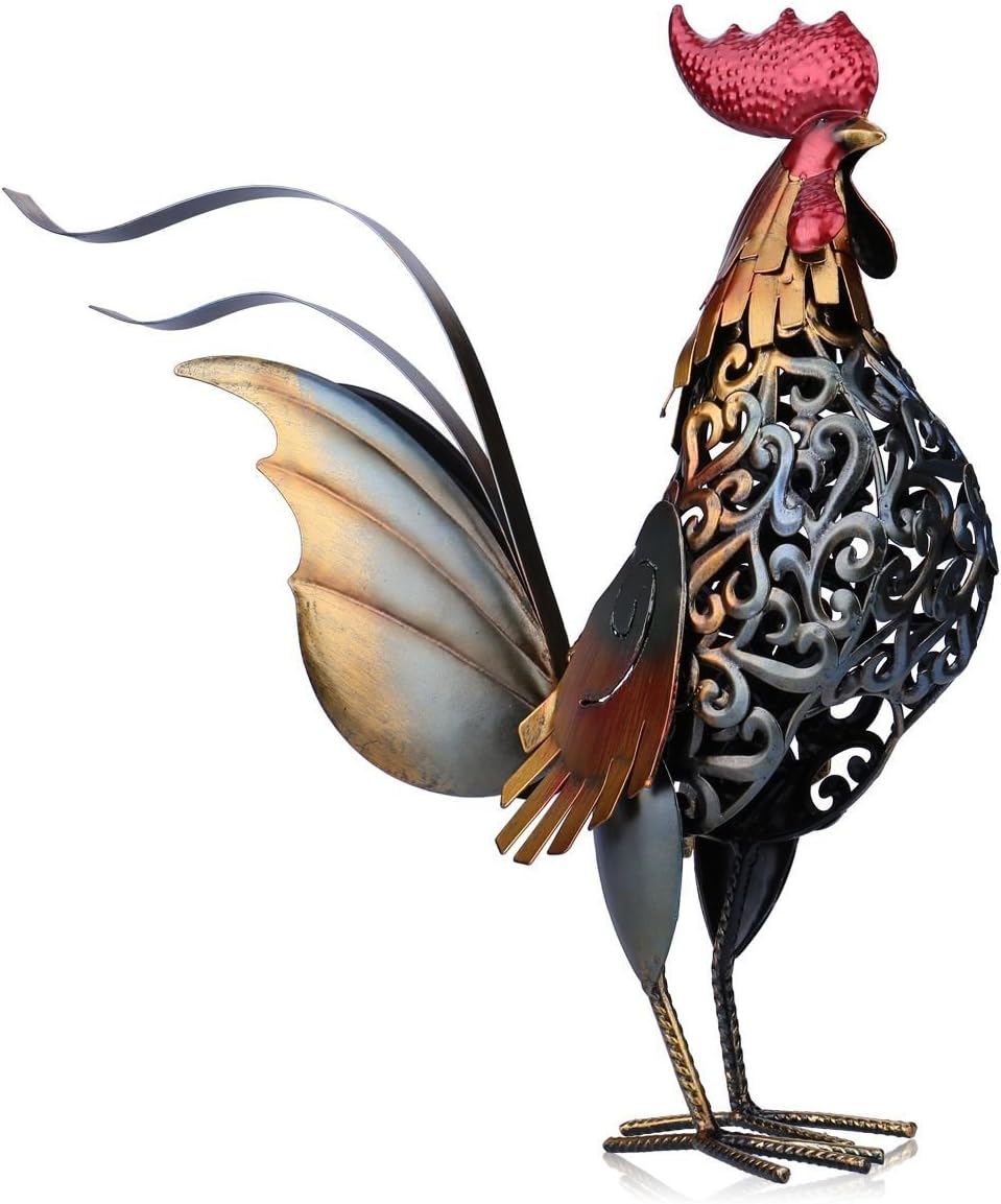 Too-arts Metal Sculpture Carved Iron Rooster Home Furnishing Artwork Craft Gifts