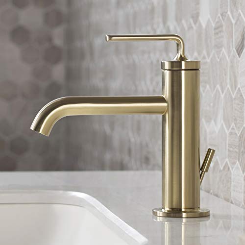 KRAUS Ramus Single Handle Vessel Sink Bathroom Faucet with Pop-Up Drain in Brushed Gold, KVF-1220BG