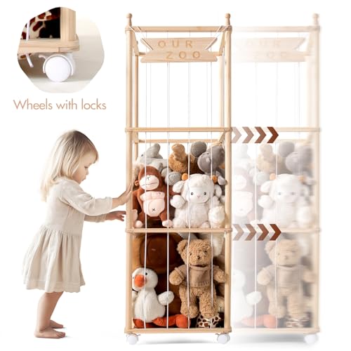 Mloong Stuffed Animal Storage, Wood Stuffed Animal Zoo Storage,Space Save Toy Organizer, Extra Large Capacity Plush Toy Cage,Stuffed Animal Holder,Gift for Nursery Playroom Kidroom Bedroom-54 inch