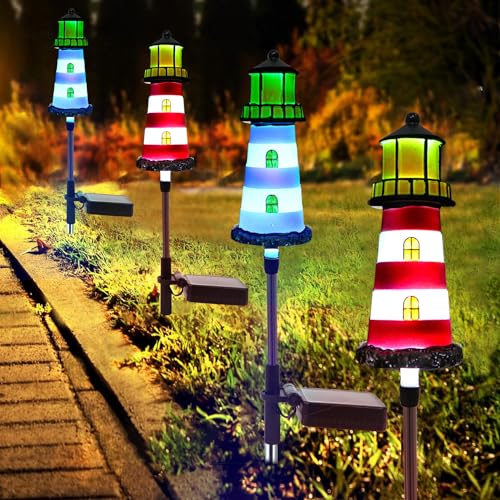 Lighthouse Solar Lights, 4 Pack Solar Outdoor Waterproof Lights, Perfect for Your Garden, Yard, Flower Bed, Patio, Sidewalk, Driveway or Any Other Place