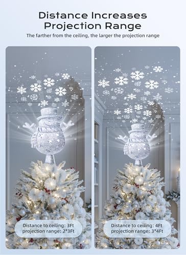 Brightown Christmas Tree Topper with Built-in 3D Glitter Led Snowflake Projector Lights, Silver Hexagonal Snowflake Tree Toppers Christmas Decorations Indoor for Xmas New Year Party Holiday