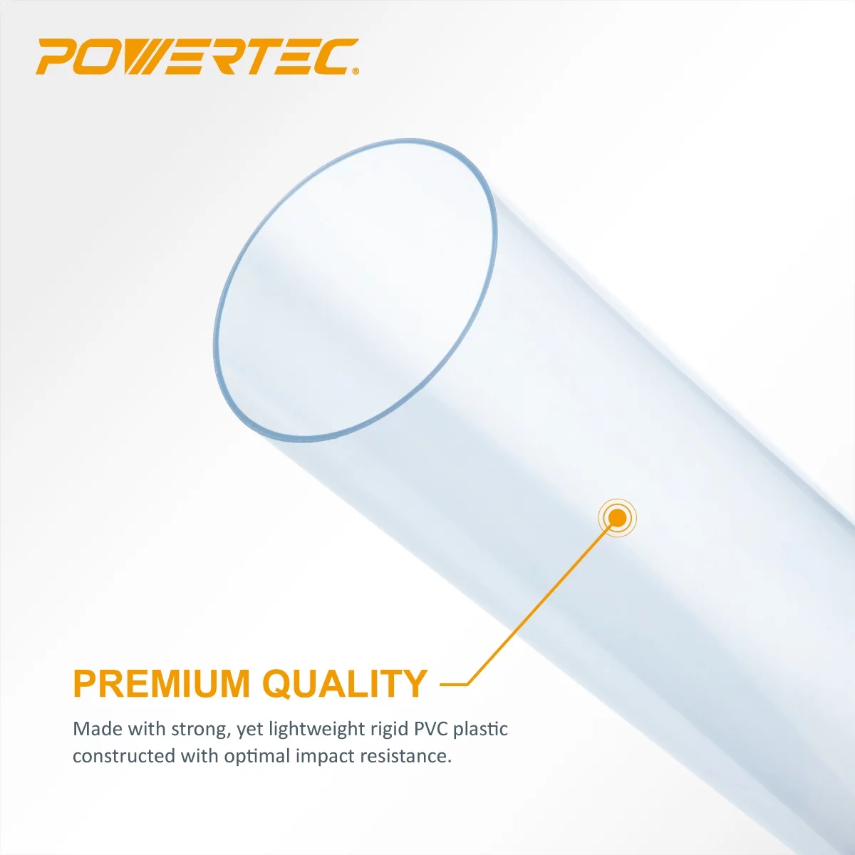 POWERTEC 4-inch x 36-Inch Long, Clear PVC Dust Collection Pipe, Rigid Plastic Tubing (70272)