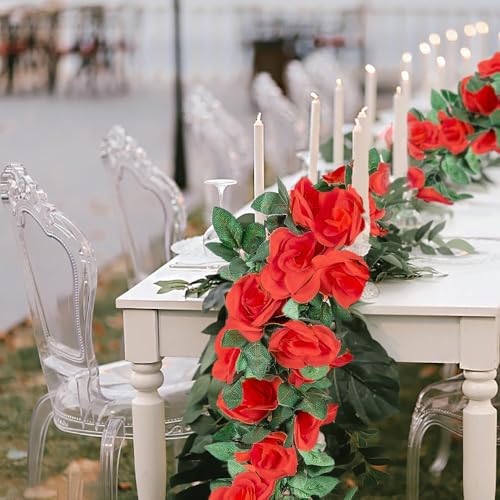 10PCS Fake Rose Garland, 7.5Ft Artificial Vines Flowers Hanging Rose Vine for Table Wedding Backdrop Arch Wall Party Mantle Festival Decor (White)