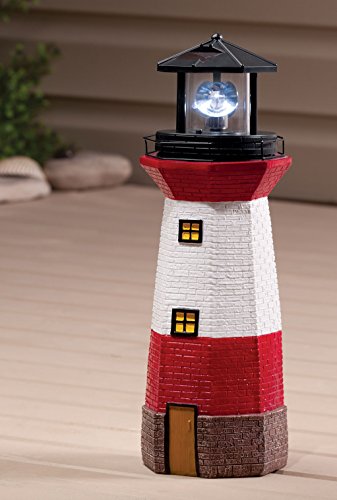 Miles Kimball Red Solar Lighthouse by Maple Lane CreationsTM- Rotating LED Light Outdoor Décor - Lawn and Garden Resin Lighthouse