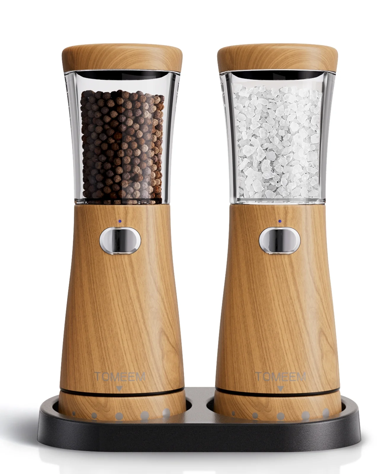 Electric Salt and Pepper Grinder Set Adjustable Coarseness Mill Grinders Shakers Refillable USB Rechargeable with LED Light Tomeem (2 Pack)