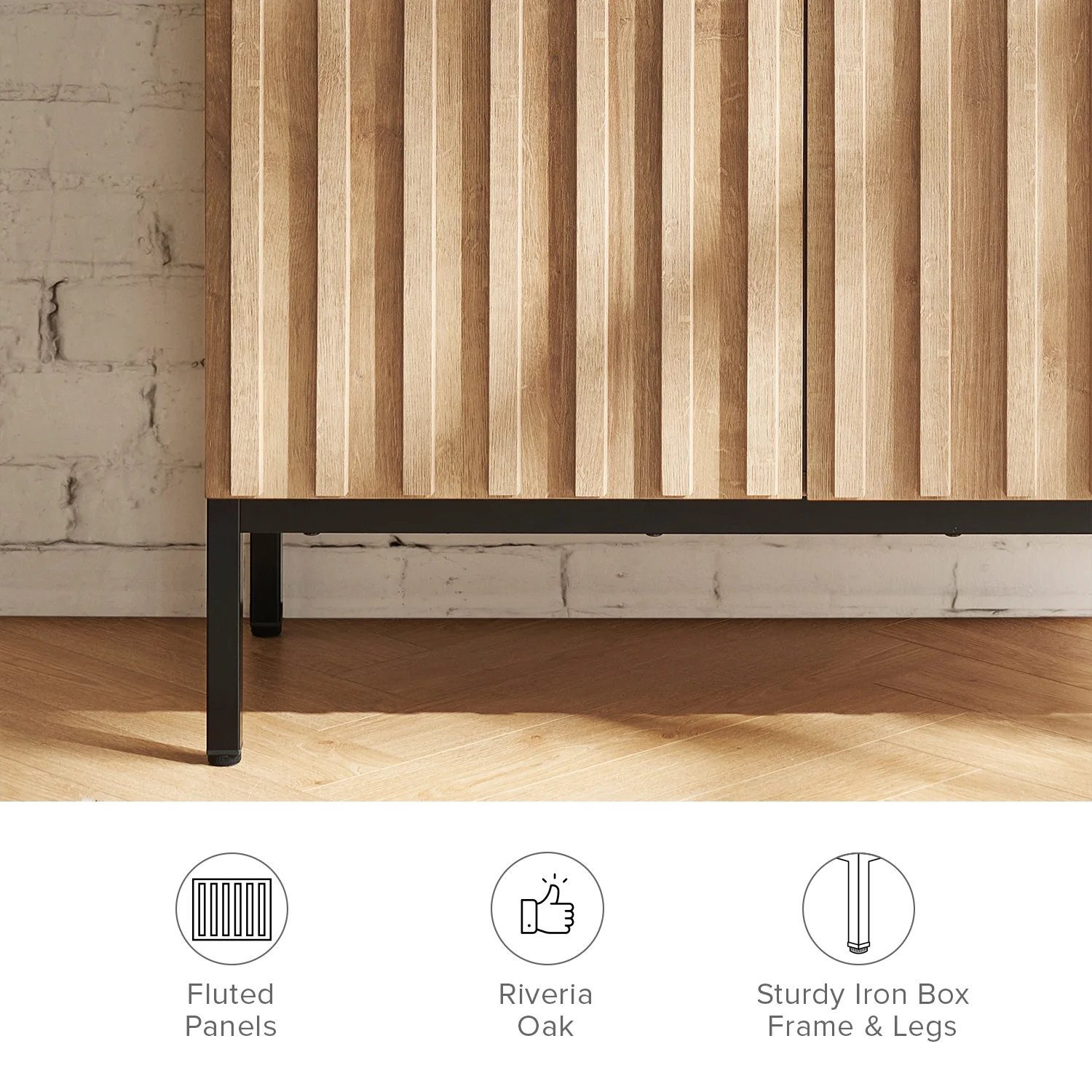 Mopio Norwin 2-Door Storage Accent Cabinet, Industrial Farmhouse Sideboard, Metal Legs (Riviera Oak)