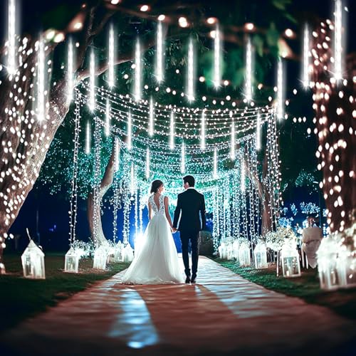 Kwaiffeo Green Christmas Lights, 24 Tubes Meteor Shower Lights(Equivalent to 3 Sets of 8-Tube) for Halloween Christmas Decorations Outdoor, Green Lights for Xmas St. Patrick's Day Party Tree, UL Plug