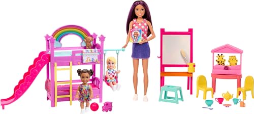 Barbie Skipper First Jobs Daycare Playset, 3 Dolls, Furniture & 15+ Accessories, Includes Bunkbeds & Color-Change Easel