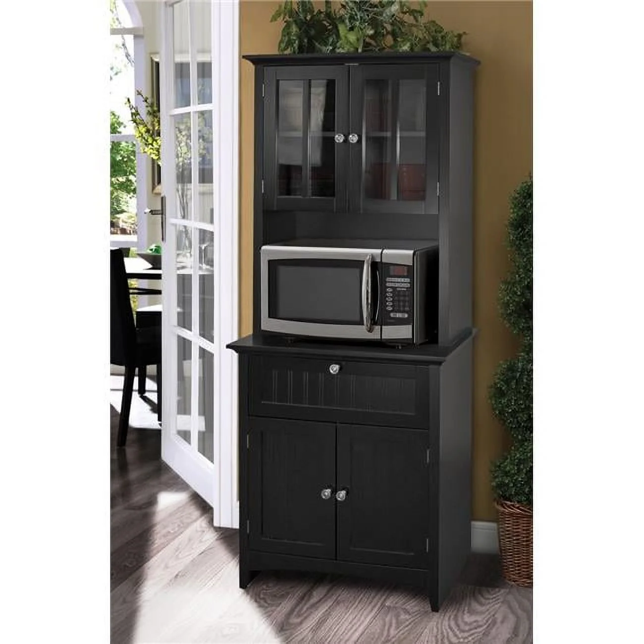 OS Home & Office Buffet & Hutch with Framed Glass Doors & Drawer, Black