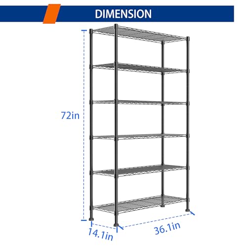 REGILLER 6 Wire Shelving Steel Storage Rack Adjustable Unit Shelves for Laundry Bathroom Kitchen Pantry Closet(Silver, 11.7