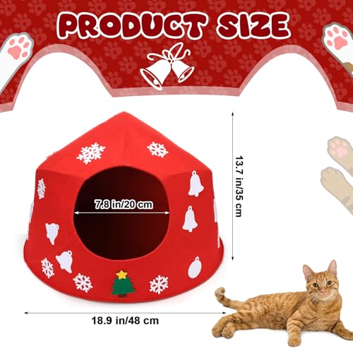 Christmas Cat Bed Large Bell Snowflake Tree Pattern Christmas Cat Red Bed House Handmade Scratch Detachable & Washable Xmas Beds Cave for Indoor Kitten Medium Large Pet