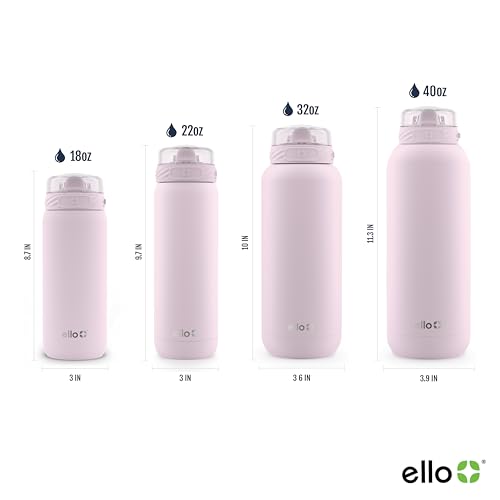 Ello Cooper 32oz Stainless Steel Water Bottle with Straw and Carry Handle, Double Walled and Vacuum Insulated Metal, Leak Proof Locking Lid with Soft Silicone Spout, Reusable, BPA Free, Yucca