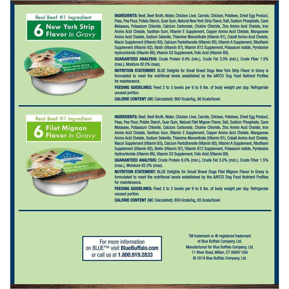 Blue Buffalo Life Protection Delights Natural Adult Wet Dog Food Cups, Filet Mignon and New York Strip 3.5 oz., 12 pk.