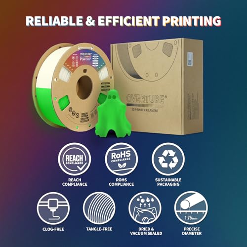 OVERTURE PLA Filament 1.75mm PLA 3D Printer Filament, 2kg Cardboard Spool (4.4lbs), Dimensional Accuracy +/- 0.02mm, Fit Most FDM Printer (Black 2-Pack)