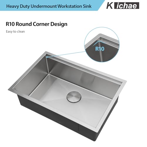 Kichae 12“ Deep Laundry Sink Undermount - 24 Inch Black Undermount Utility Sink Stainless Steel Single Bowl Under Counter Handmade Laundry Utility Room Basin