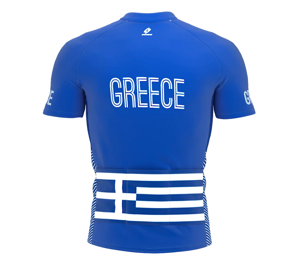 Greece Full Zipper Bike Short Sleeve Cycling Jersey  for Men - Size L