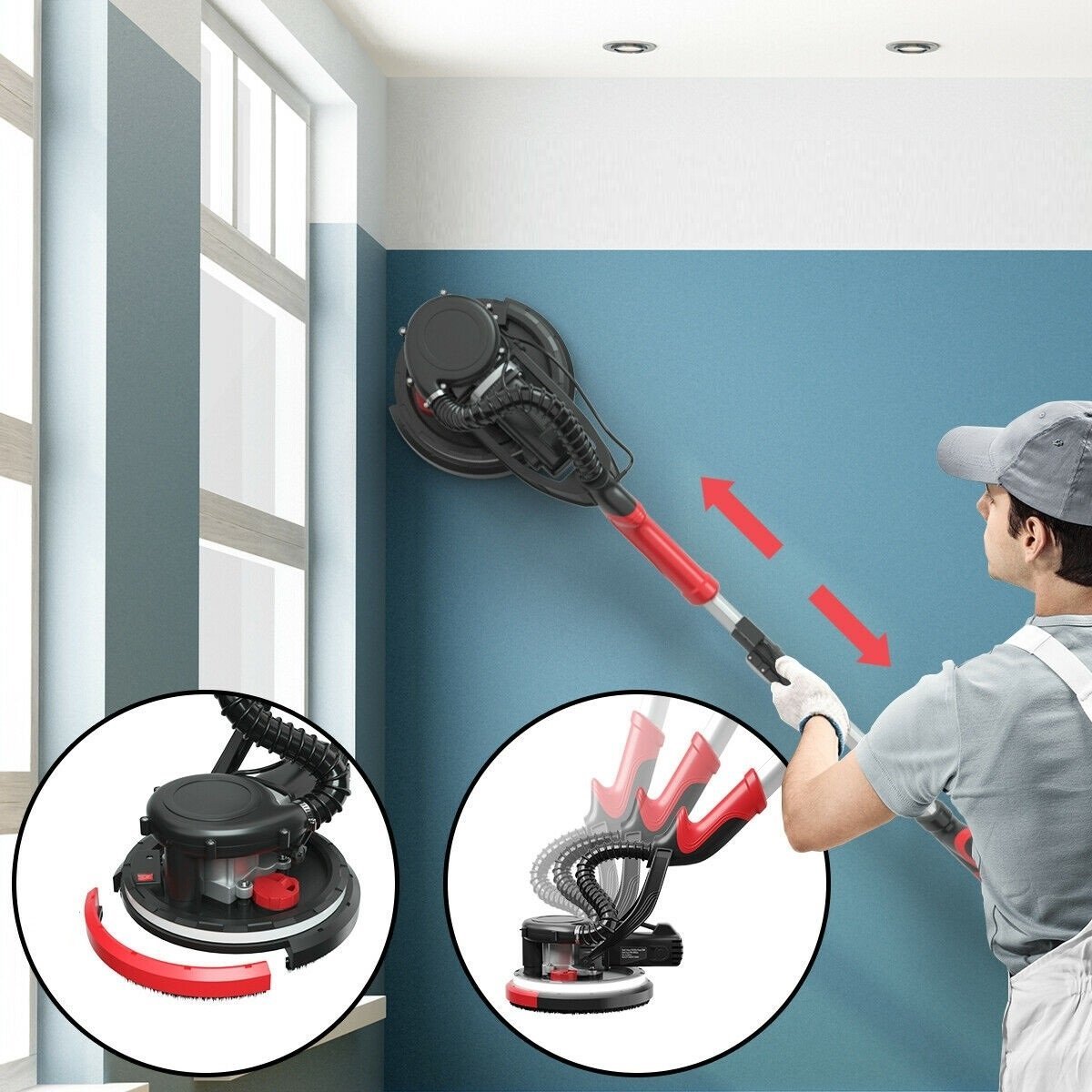 Powerful 9′′ Electric Drywall Ceiling Pole Sander Dustless Vacuum W/ LED