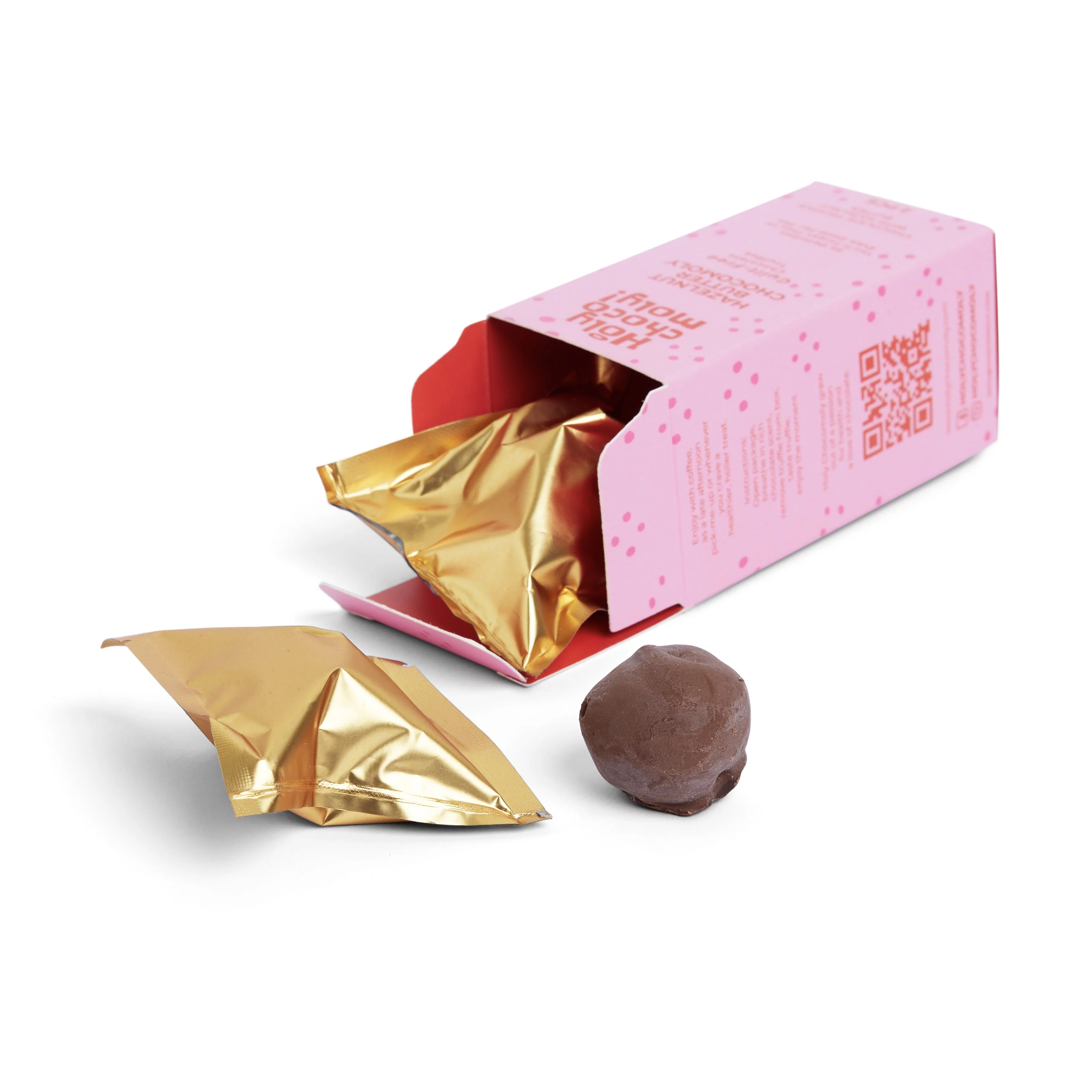 Holy Chocomoly! | 4 Pack Hazelnut Butter Chocolate Truffles | Low in Refined Sugar, Whole Food Ingredients | Made With Dates and Real Nut Butters | On the Go Snacks | 4 Truffles/Box, 16 Count