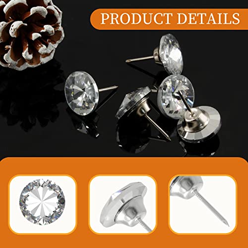 30 Pcs Crystal Upholstery Nails Tacks 1 Inch (25mm) Furniture Upholstery Tacks for Decoration, Diamond Crystal Decorative Push Pins for Sofa Headboard Wall Decor