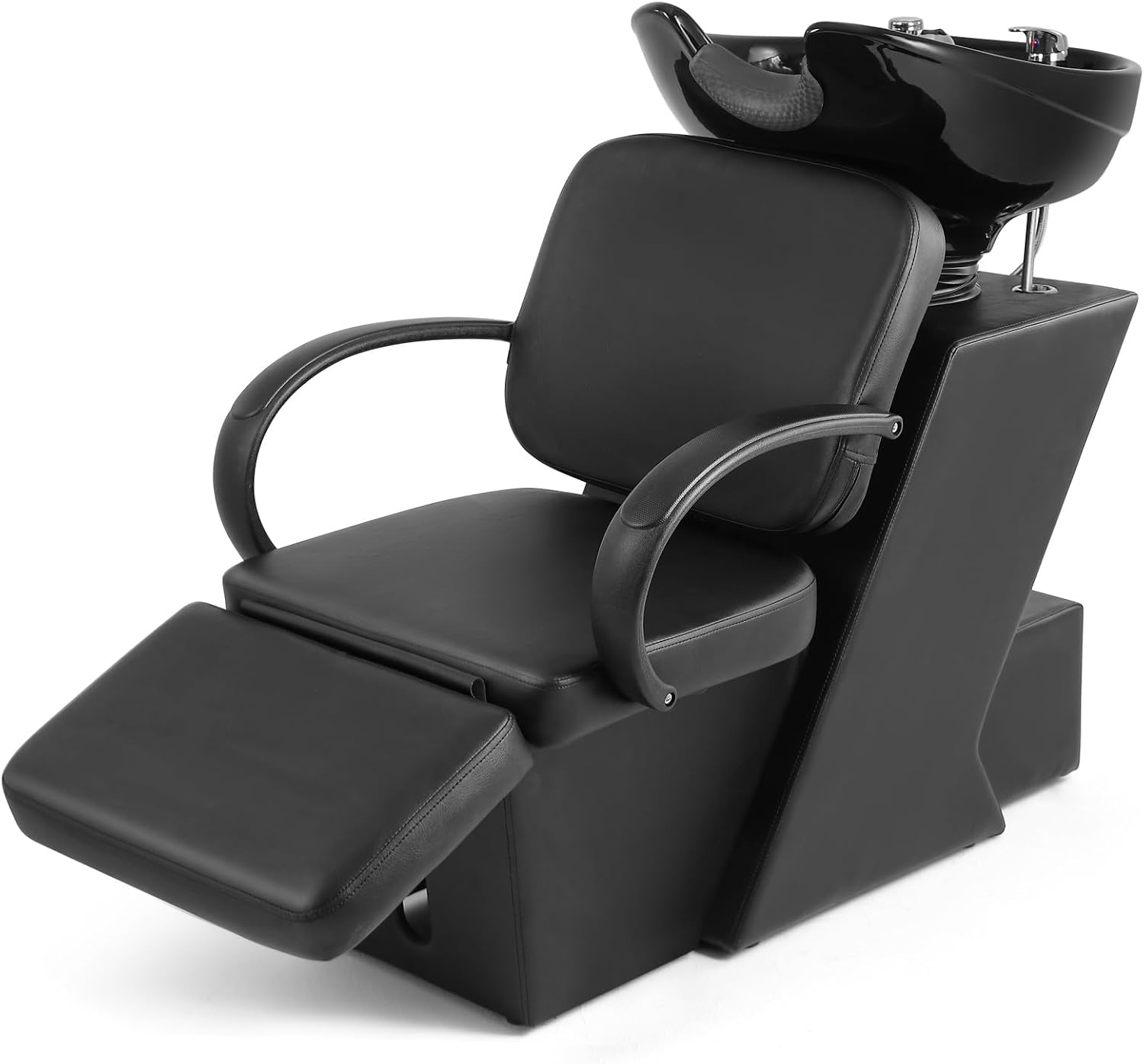 Artist hand Shampoo Bowl, 47’’ Ceramic Bowl Shampoo Chair Adjustable Backwash Sink Salon Wash Unit Shampoo Station W/Adjustable Footrest Salon Equipment for Spa Beauty Tattoo