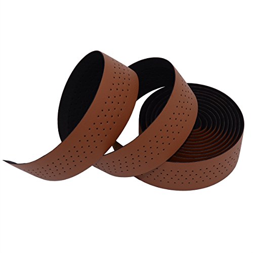 KINGOU Handlebar Tape Luxury PU Leather Bar Tape Fixed Gear/Road Bike Bar Wrap with 2 Reflective Plug