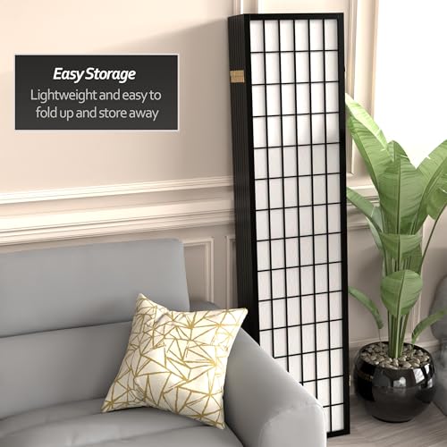 Red Lantern 6 ft. Tall Window Pane Shoji Screen-Natural-4 Panels Room Divider