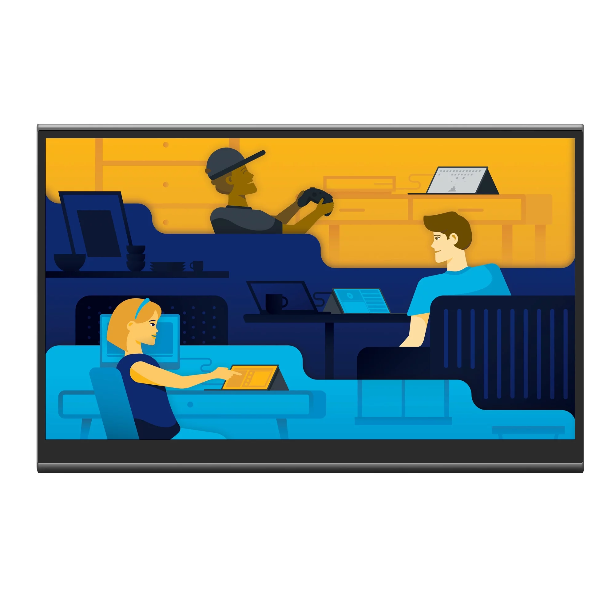 Element Electronics 15.6” 1080P FHD Portable Monitor, USB-C and Mini-HDMI, AMD FreeSync™, Folio Case - Black W/ Speakers (EM2PTAD15BS)