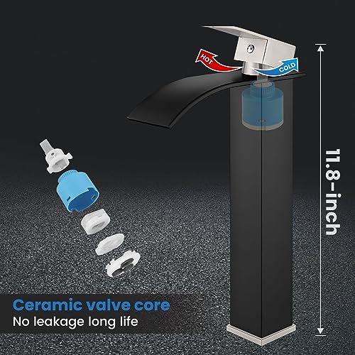 Airuida Brushed Gold Tall Waterfall Bathroom Vessel Sink Faucet Modern Bathroom Vanity Faucet Single Handle Single Hole Farmhouse Bar Mixer Tap Washbasin Faucet Deck Mount