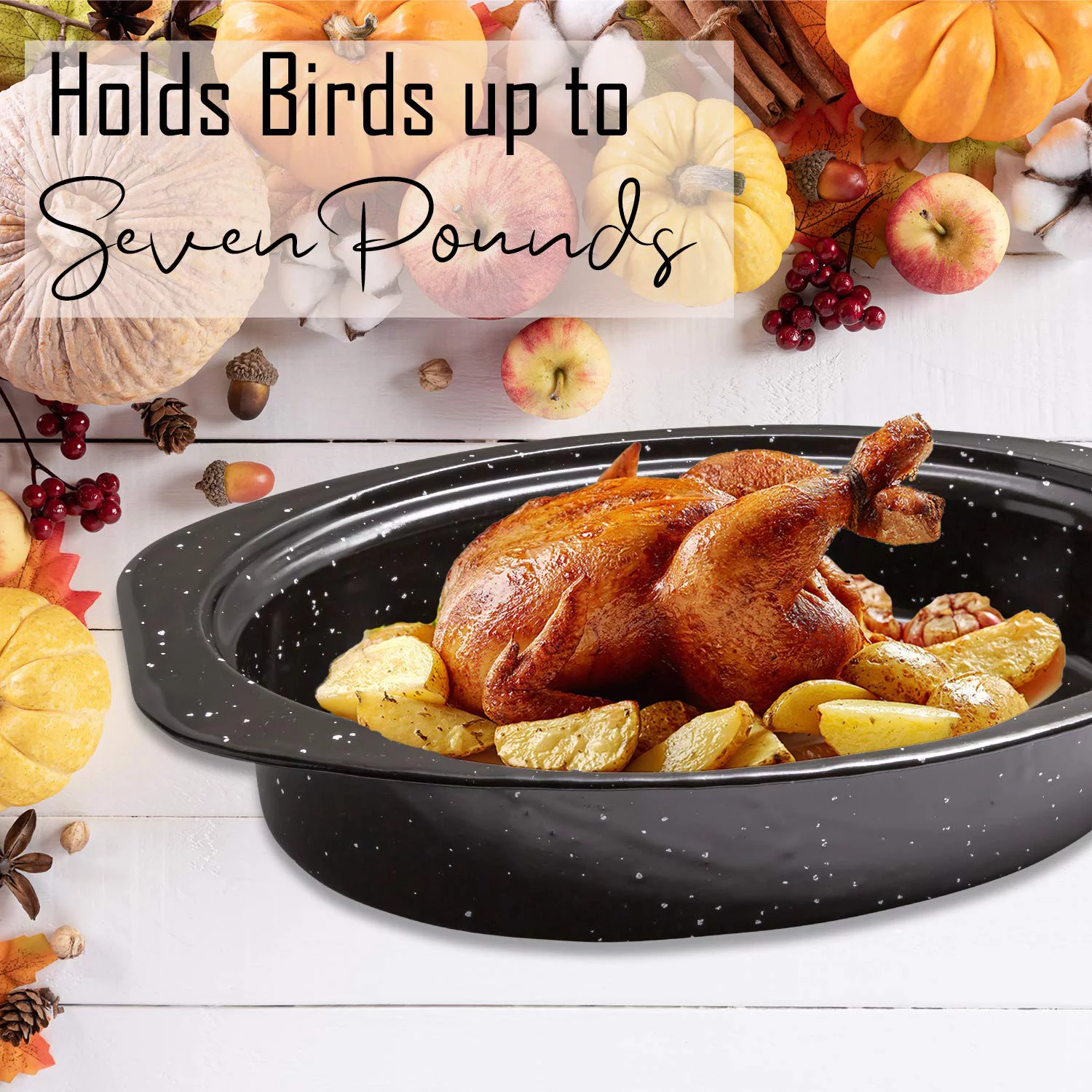 Millvado Roasting Pan With Lid, Turkey Roaster Pan, Extra Large 20 lb Capacity, 19