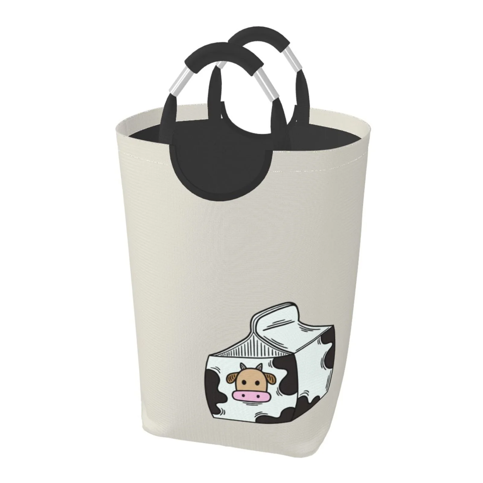 XMXT Collapsible Laundry Basket Hamper, Cartoon Milk Drinking Large Laundry Bag Clothes Hamper with Aluminum Handle, 50L