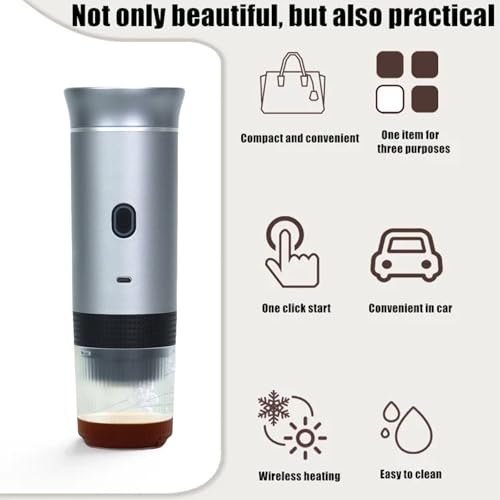Espresso Portable 3-in-1 Capsule Coffee Maker with 7500mAh Battery, 120ml Cup Capacity, 50+ Extractions, Fast Heating & Waterproof Design【silvery】