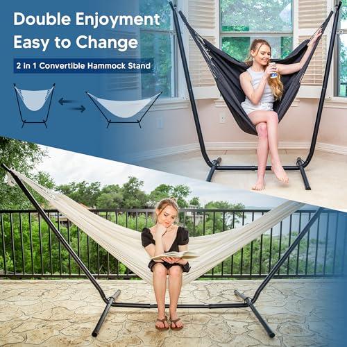 SUNCREAT 2-in-1 Hammocks Hammock Chair with Stand, 475 lbs Capacity, Heavy Duty Two Person Hammock with Stand, Patent Pending, Blue Stripe