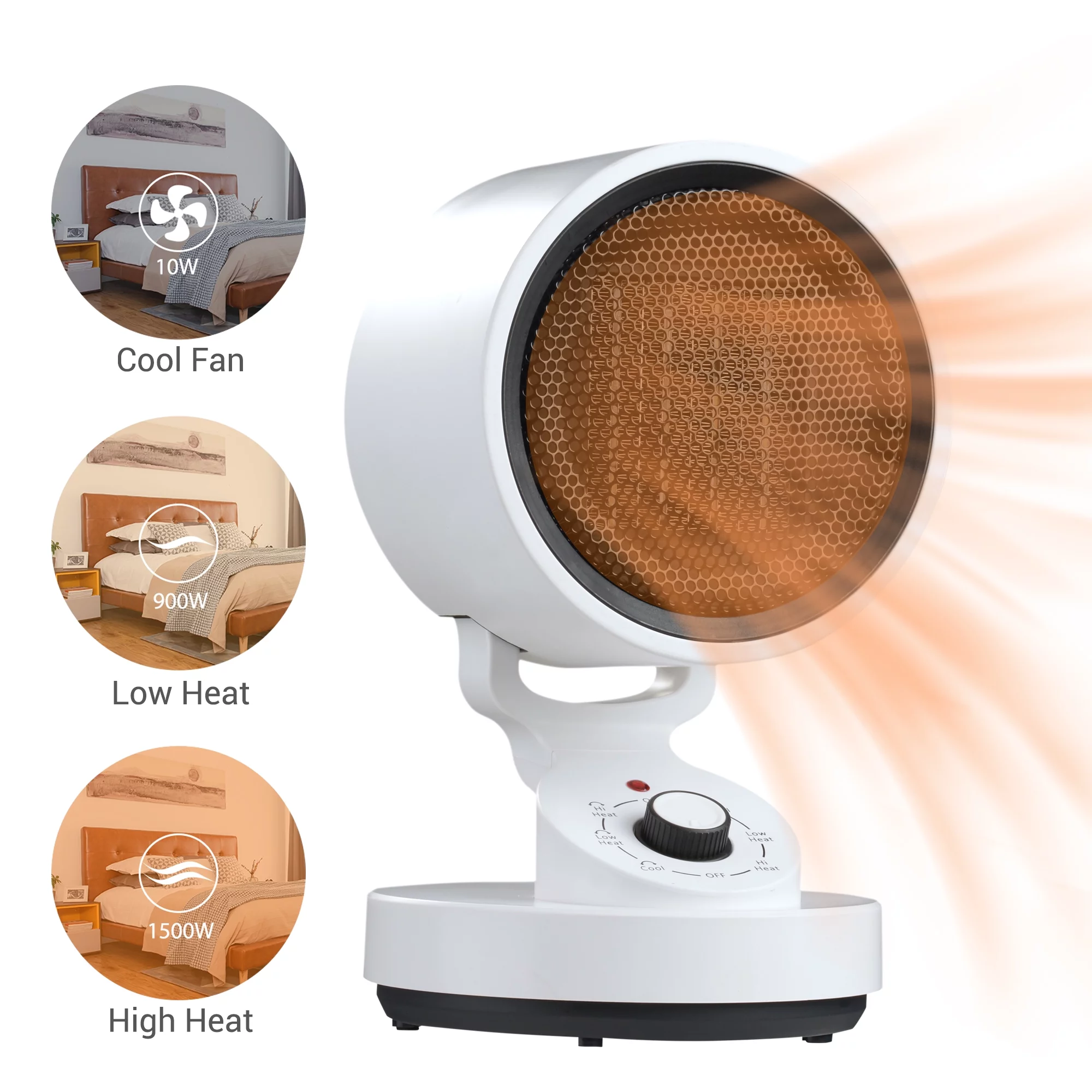 Yescom 1500W PTC Ceramic Space Heater Electric Oscillating Heating White