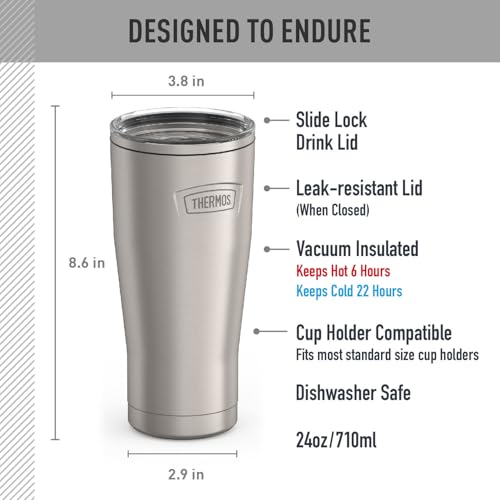 THERMOS ICON SERIES, Stainless Steel Cold Tumbler with Slide Lock, 24 Ounce, Sandstone