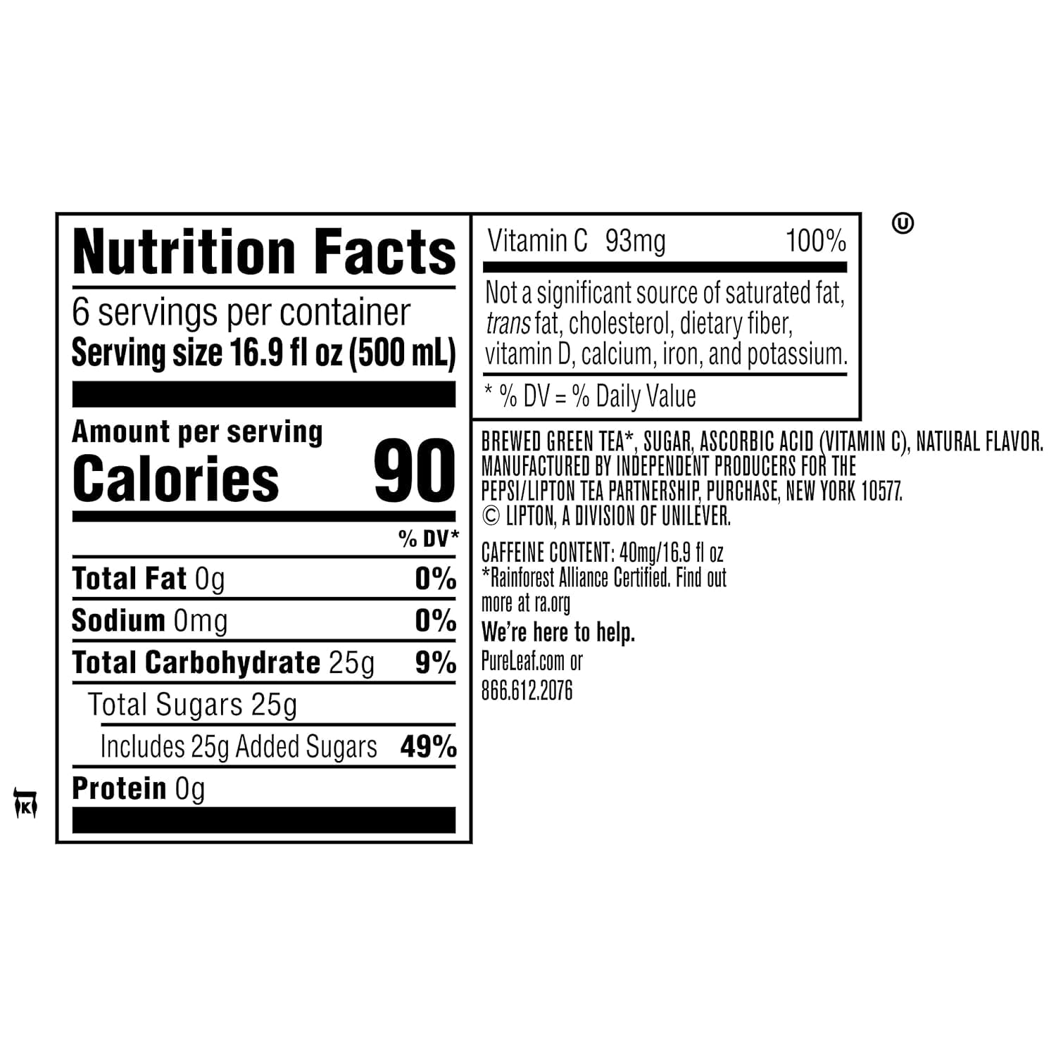 Generic Pure.Leaf Green Iced Tea - 16.9 Fl Oz 6 Bottles - Pack of 12