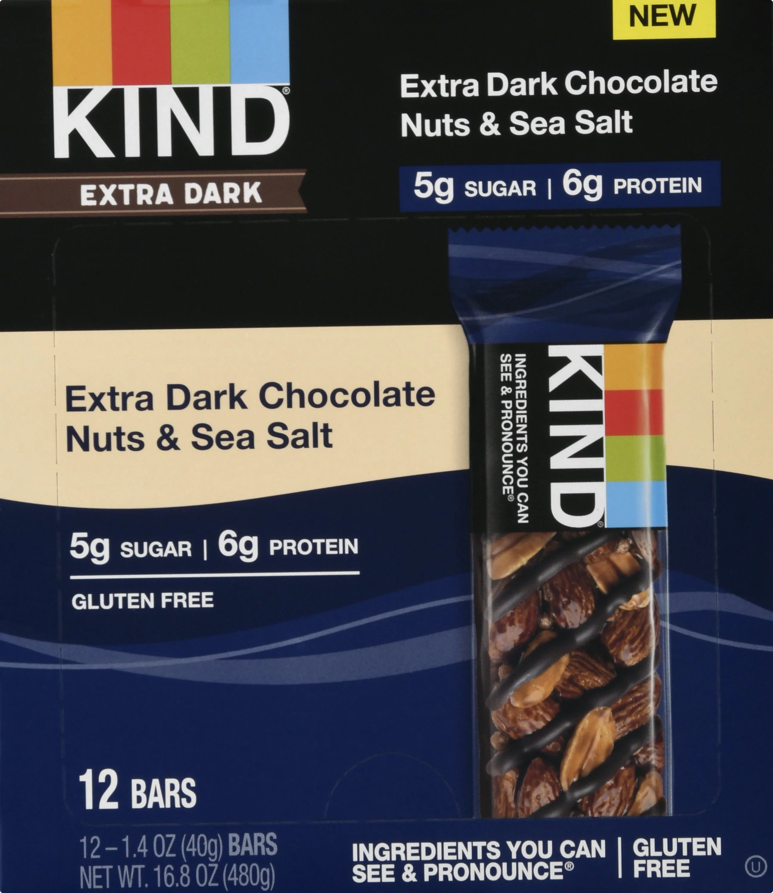 KIND Bars, Chocolate Series, Extra Dark Chocolate, 12 Bars