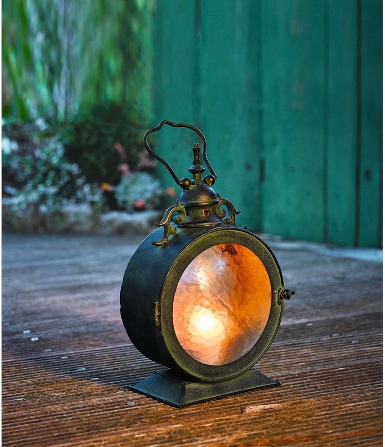 Westcharm Metal Round Hanging Candle Lantern with Curved Glass Insert, Nautical Coastal Style
