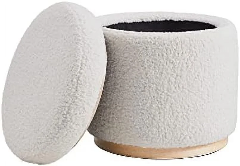 Lexington Natural Sherpa Round  Ottoman with Wood Accent