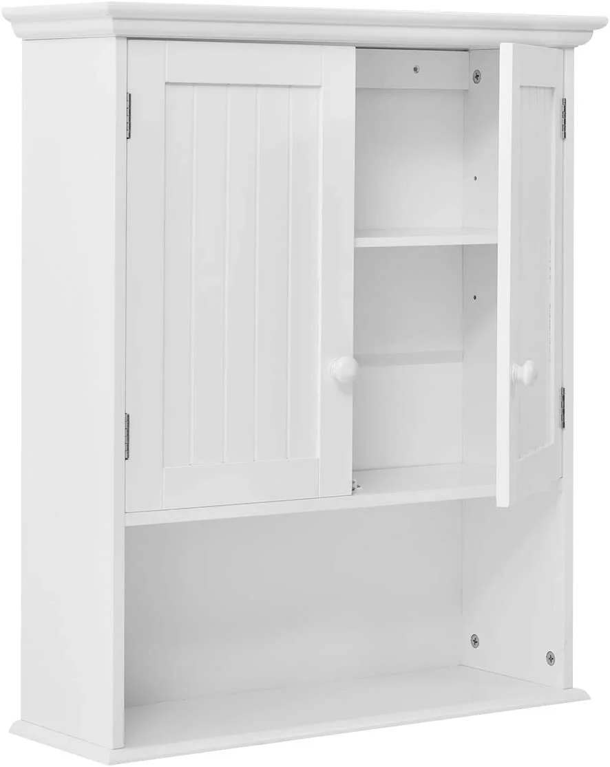 GLACER Wall Mount Bathroom Cabinet, Medicine Cabinet with Open Storage Shelf, Inner Adjustable Shelf, Bathroom Organizer Cupboard with Double Door, Compact Cottage Collection Wall Cabinet (White)