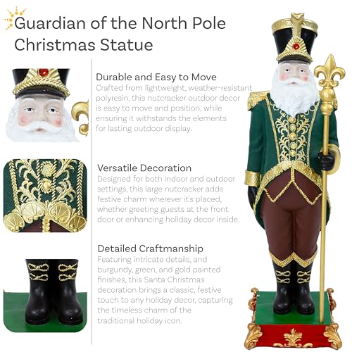 Sunnydaze 3ft Guardian of The North Pole Nutcracker Christmas Decoration - Polyresin Indoor or Outdoor Nutcracker Statue