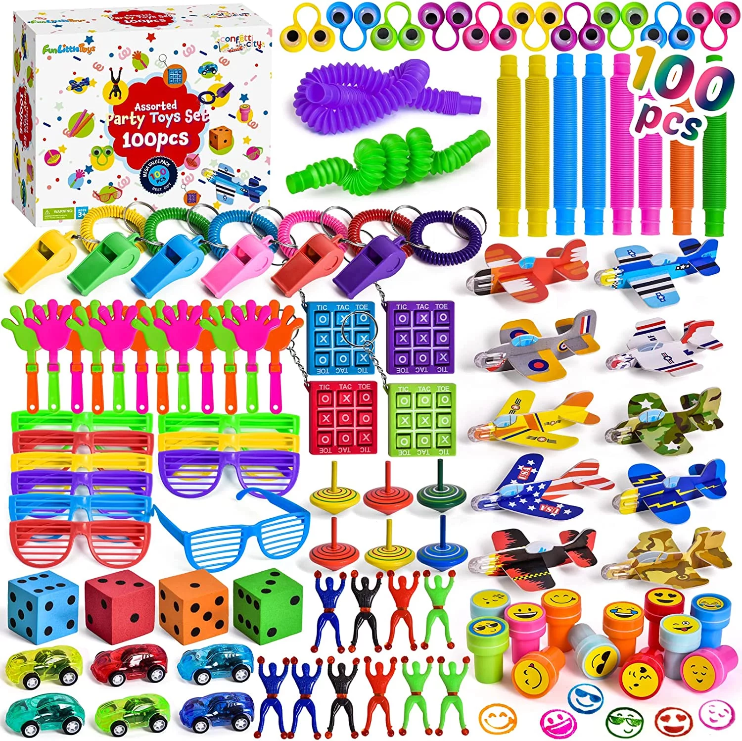 Fun Little Toys 100PCs Assorted Party Toys Set, Treasure Box Toys for Classroom Prizes, Piñata Stuffer, Carnival Prizes, Party Favors for Kids, Birthday Party Favors Goodie Bag Stuffers for Kids