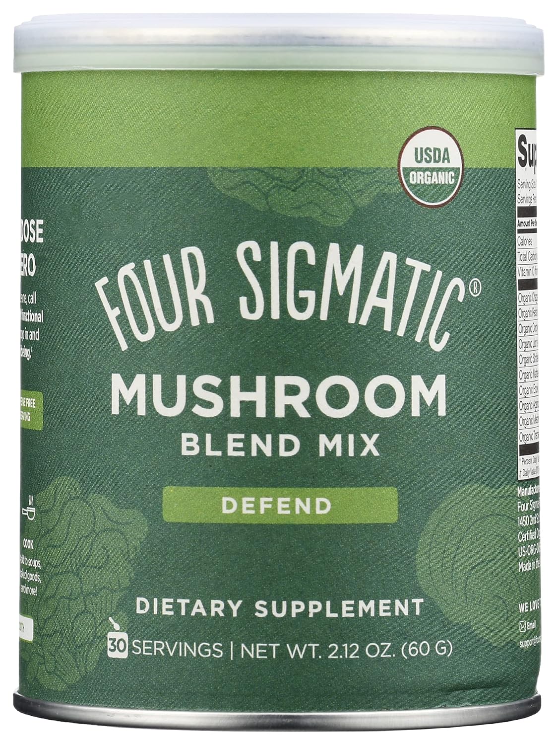 Four Sigmatic Organic Defend Mushroom Blend Mix, Vegan, Keto, Dairy Free, Gluten Free, Decaffeinated, 2.12 Ounce (Pack of 1)